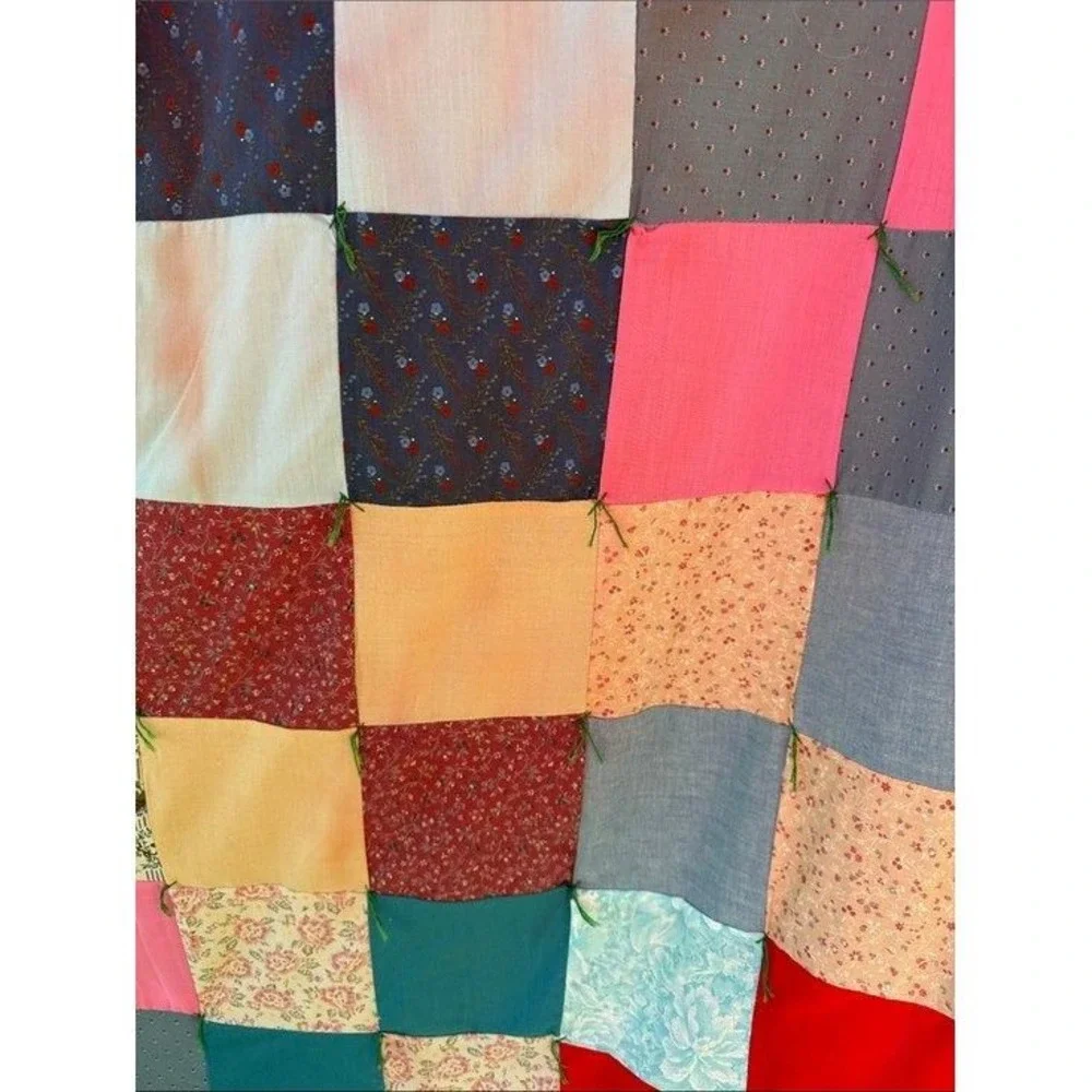 Vintage Handmade Patchwork Quilt‎ Multi-Color Cotton Blend Cabin Cottage 76